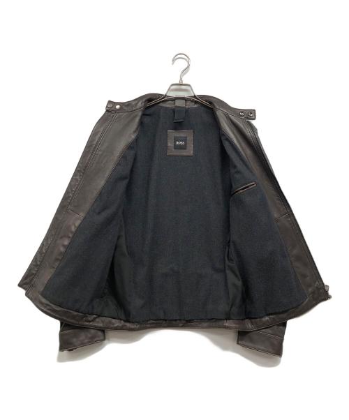 BOSS HUGO BOSS（ボス ヒューゴボス）BOSS HUGO BOSS (ボス ヒューゴボス) ラムレザージャケット ブラウン サイズ:48の古着・服飾アイテム