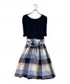 BLUE LABEL CRESTBRIDGEブルーレーベルクレストブリッジ）の古着「チェック切替ニットワンピース」｜ネイビー×ブルー
