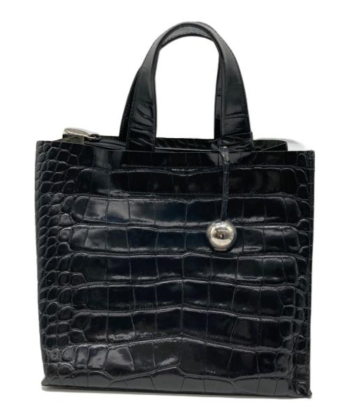 FURLA（フルラ）FURLA (フルラ) クロコ型押しハンドバッグ ブラックの古着・服飾アイテム