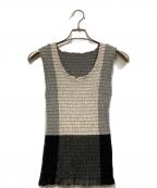 ISSEY MIYAKEイッセイミヤケ）の古着「シャーリングモノクロパネルノースリーブ」｜ホワイト×ブラック