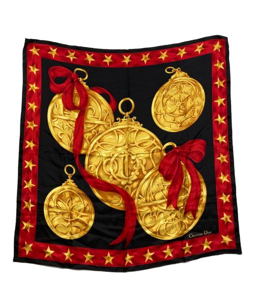 Christian Dior（クリスチャン ディオール）Christian Dior (クリスチャン ディオール) メダルプリントシルクスカーフ ブラック×レッドの古着・服飾アイテム