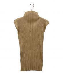 PLEATS PLEASE（プリーツプリーズ）の古着「プリーツノースリーブカットソー」｜ベージュ