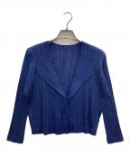 PLEATS PLEASEプリーツプリーズ）の古着「ノーカラープリーツジャケット」｜ブルー