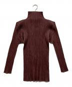 PLEATS PLEASEプリーツプリーズ）の古着「プリーツハイネックカットソー」｜ブラウン