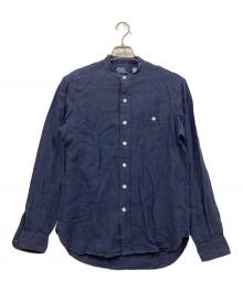 POLO RALPH LAUREN（ポロ・ラルフローレン）の古着「リネン混バンドカラーシャツ」｜ブルー