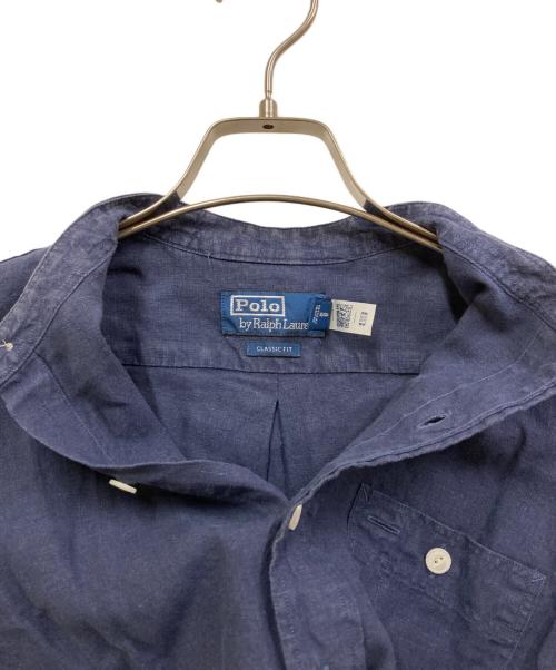 POLO RALPH LAUREN（ポロ・ラルフローレン）POLO RALPH LAUREN (ポロ・ラルフローレン) リネン混バンドカラーシャツ ブルー サイズ:SIZE XSの古着・服飾アイテム