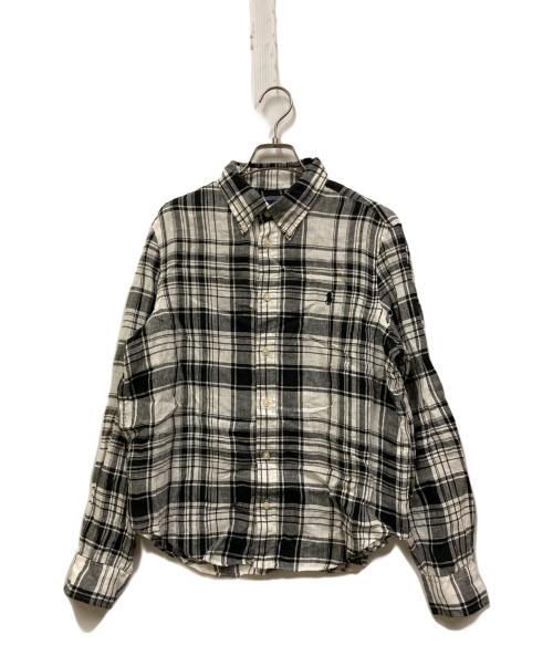 POLO RALPH LAUREN（ポロ・ラルフローレン）POLO RALPH LAUREN (ポロ・ラルフローレン) リネンシャツ ホワイト×ブラック サイズ:Lの古着・服飾アイテム