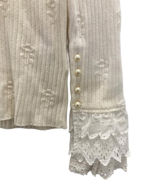 MUVEIL（ミュベール）MUVEIL (ミュベール) フラワー刺繍リブニット ホワイト サイズ:36の古着・服飾アイテム