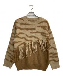 Ameri（アメリ）の古着「FRINGE ZEBRA KNIT」｜ベージュ
