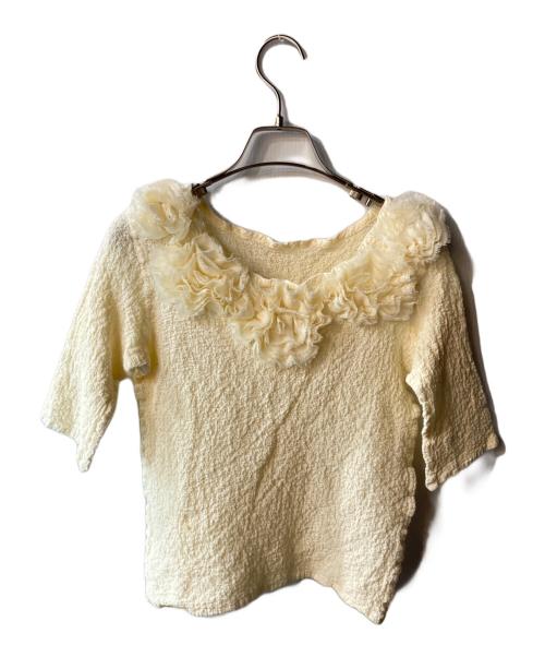 me ISSEY MIYAKE（ミーイッセイ ミヤケ）me ISSEY MIYAKE (ミーイッセイ ミヤケ) フリルシワ加工カットソーブラウス ベージュ サイズ:FREEの古着・服飾アイテム