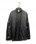VEINヴェイン）の古着「WASHABLE FAUX LEATHER SPLIT SLEEVE SHIRT」｜ブラック