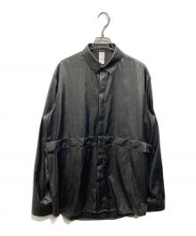 VEIN（ヴェイン）の古着「WASHABLE FAUX LEATHER SPLIT SLEEVE SHIRT」｜ブラック