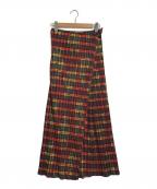 PLEATS PLEASEプリーツプリーズ）の古着「チェックペイントラッププリーツスカート」｜レッド