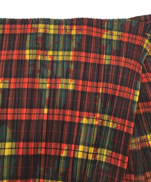 PLEATS PLEASE（プリーツプリーズ）PLEATS PLEASE (プリーツプリーズ) チェックペイントラッププリーツスカート レッド サイズ:4の古着・服飾アイテム