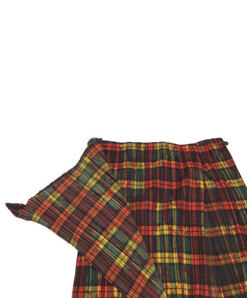 PLEATS PLEASE（プリーツプリーズ）PLEATS PLEASE (プリーツプリーズ) チェックペイントラッププリーツスカート レッド サイズ:4の古着・服飾アイテム