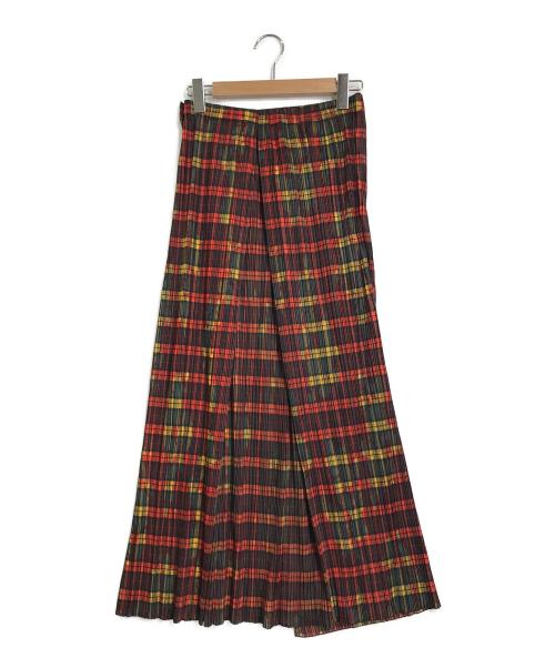 PLEATS PLEASE（プリーツプリーズ）PLEATS PLEASE (プリーツプリーズ) チェックペイントラッププリーツスカート レッド サイズ:4の古着・服飾アイテム