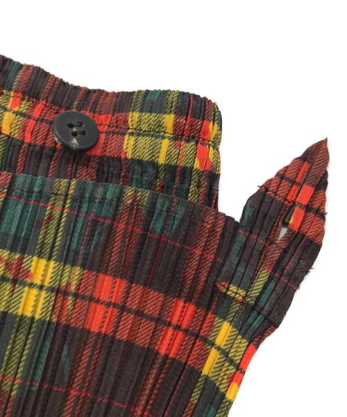 PLEATS PLEASE（プリーツプリーズ）PLEATS PLEASE (プリーツプリーズ) チェックペイントラッププリーツスカート レッド サイズ:4の古着・服飾アイテム