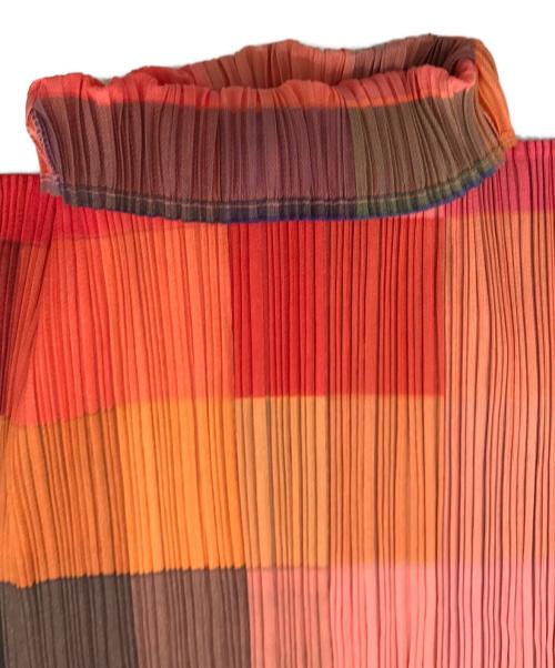 PLEATS PLEASE ISSEY MIYAKE（プリーツプリーズ イッセイミヤケ）PLEATS PLEASE ISSEY MIYAKE チェックハイネックプリーツブラウス カラフルグラデーションモザイク Colorful Gradation Mosaic PP83-JK830 ピンク サイズ:4の古着・服飾アイテム
