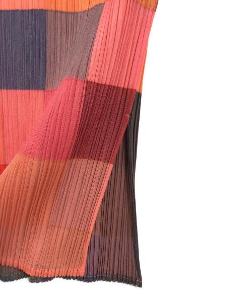 PLEATS PLEASE ISSEY MIYAKE（プリーツプリーズ イッセイミヤケ）PLEATS PLEASE ISSEY MIYAKE チェックハイネックプリーツブラウス カラフルグラデーションモザイク Colorful Gradation Mosaic PP83-JK830 ピンク サイズ:4の古着・服飾アイテム