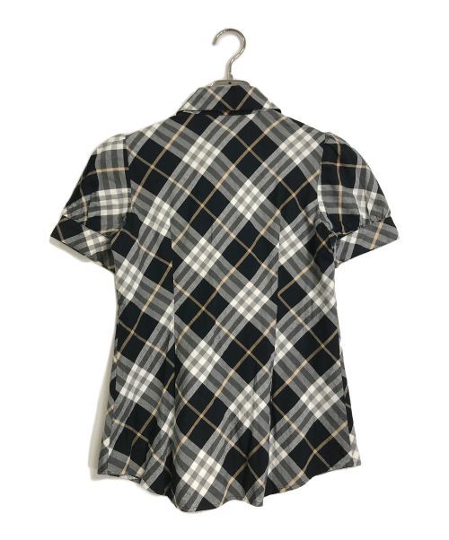 BURBERRY BLUE LABEL（バーバリーロンドンブルーレーベル）BURBERRY BLUE LABEL (バーバリーブルーレーベル) ノヴァチェックシャツ　半袖　S/S フリルシャツ　総柄 ブラック×グレー サイズ:36の古着・服飾アイテム