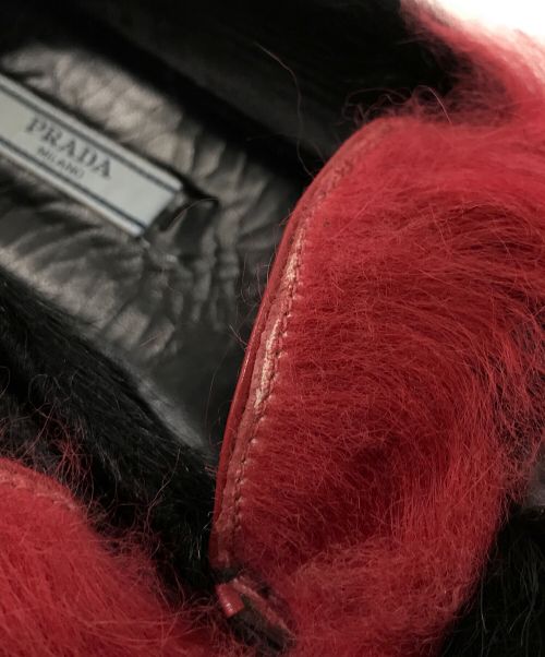 PRADA（プラダ）PRADA (プラダ) シンセティックファーモカシン レッド×ブラック サイズ:37の古着・服飾アイテム