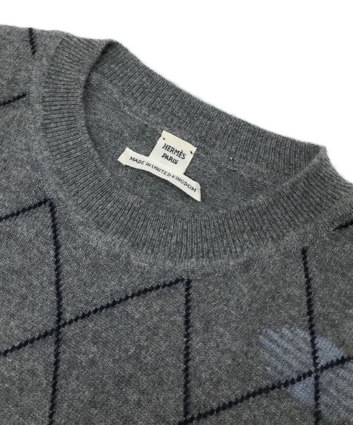 HERMES（エルメス）HERMES (エルメス) アーガイルカシミヤニット グレー サイズ:Sの古着・服飾アイテム