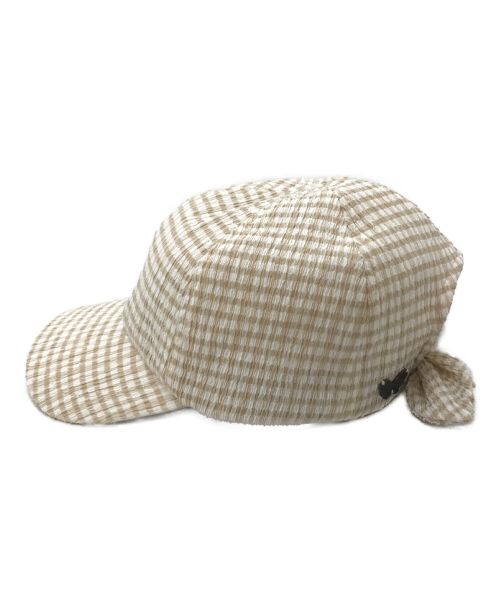 ANNA SUI（アナスイ）ANNA SUI (アナスイ) ANNA SUI　2WAYギンガムチェックキャップ　リボン取り外し可 ベージュ×ホワイト サイズ:Mの古着・服飾アイテム