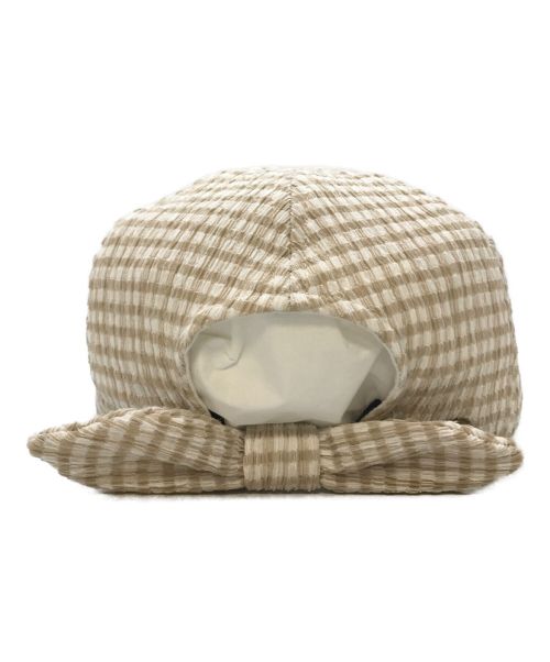 ANNA SUI（アナスイ）ANNA SUI (アナスイ) ANNA SUI　2WAYギンガムチェックキャップ　リボン取り外し可 ベージュ×ホワイト サイズ:Mの古着・服飾アイテム