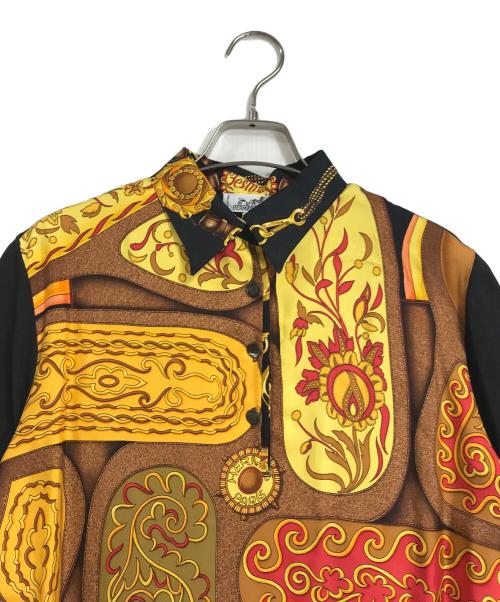 HERMES（エルメス）HERMES (エルメス) HERMES　　スカーフ切替ニットポロシャツ ブラック サイズ:Sの古着・服飾アイテム