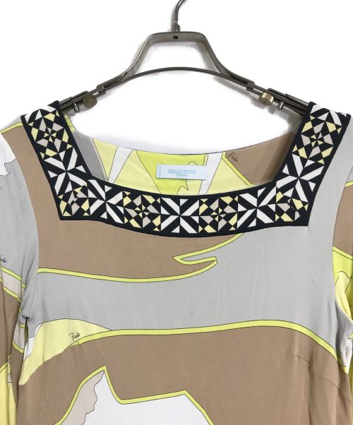 Emilio Pucci（エミリオ プッチ）Emilio Pucci (エミリオ プッチ) 総柄ワンピース　レーヨンワンピース　ロングワンピース イエロー サイズ:38の古着・服飾アイテム