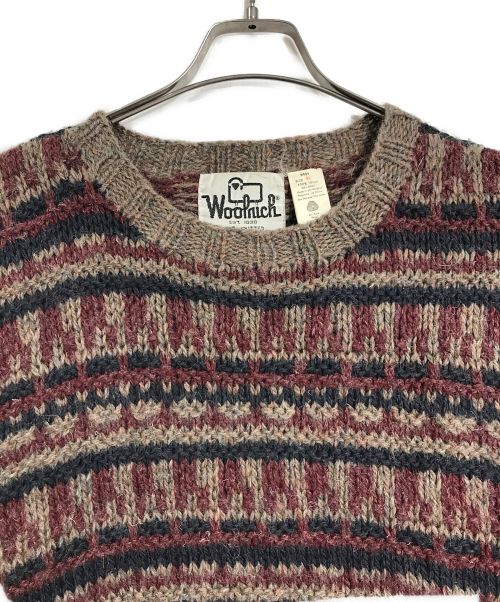 WOOLRICH（ウールリッチ）WOOLRICH (ウールリッチ) 【古着】70’Sヴィンテージハンドニット　3Dニット　総柄　ビッグニット　70年代 ブラウン サイズ:XLの古着・服飾アイテム