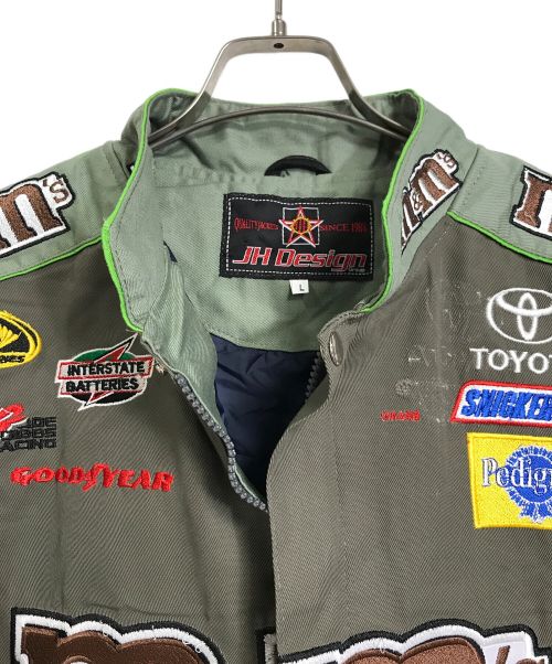 JH Design（ジェイエイチデザイン）JH Design (ジェイエイチデザイン) 【古着】M&MS 90’Sレーシングジャケット　90年代　企業ロゴ　刺繍ジャケット　Racing jacket オリーブ サイズ:Lの古着・服飾アイテム