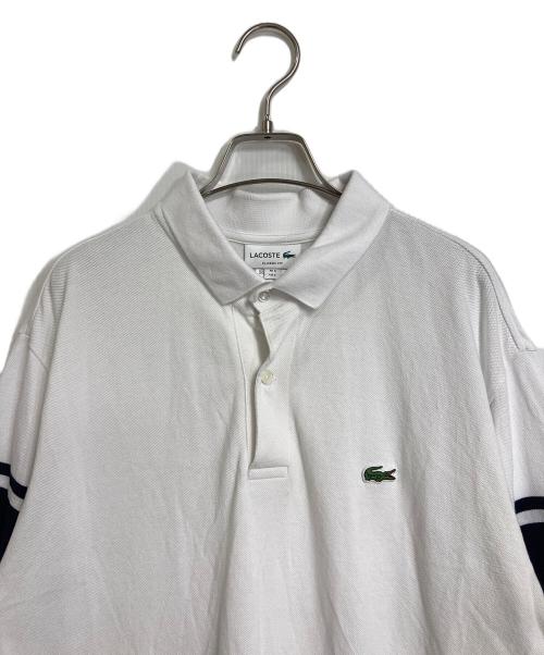LACOSTE（ラコステ）LACOSTE (ラコステ) ボディーサイズボーダーBIGポロシャツ ホワイト×ネイビー サイズ:Lの古着・服飾アイテム