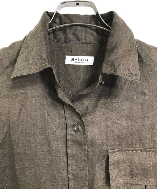 SALON adam et rope'（サロンアダムエロペ）SALON adam et rope' (サロンアダムエロペ) リネンシャツ　長袖シャツ　麻　L/S Linen Shirt ブラウン サイズ:FREEの古着・服飾アイテム