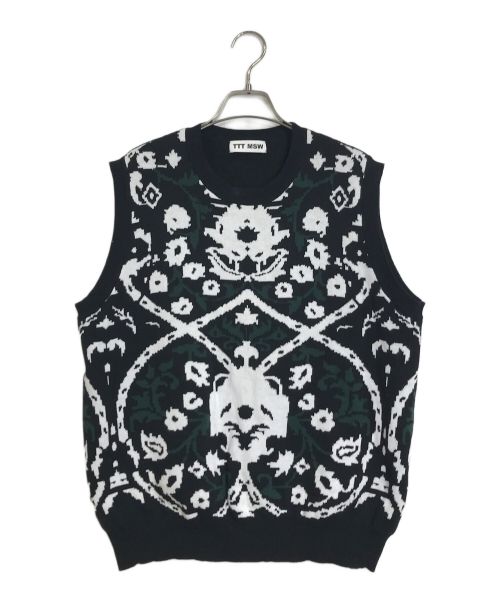 TTT MSW（ティー モダンストリートウェア）TTT MSW (ティー) Persia Knit Vest ペルシャニットベスト ブラック×グリーン サイズ:Mの古着・服飾アイテム