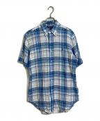 POLO RALPH LAURENポロ・ラルフローレン）の古着「リネンボタンダウンシャツ　チェックシャツ　リネンシャツ」｜ブルー