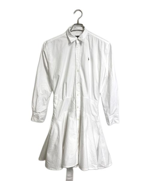 POLO RALPH LAUREN（ポロ・ラルフローレン）POLO RALPH LAUREN (ポロ・ラルフローレン) ポニー刺繍リボン付きシャツワンピース ミニワンピース　POLO RALPH LAUREN ポロラルフローレン　ホワイト ホワイトの古着・服飾アイテム