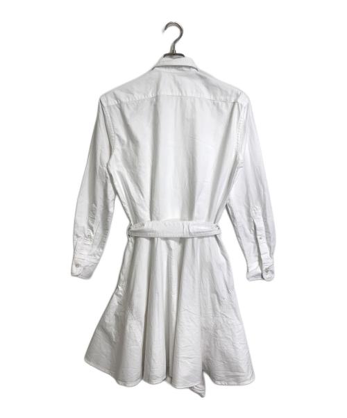 POLO RALPH LAUREN（ポロ・ラルフローレン）POLO RALPH LAUREN (ポロ・ラルフローレン) ポニー刺繍リボン付きシャツワンピース ミニワンピース　POLO RALPH LAUREN ポロラルフローレン　ホワイト ホワイトの古着・服飾アイテム