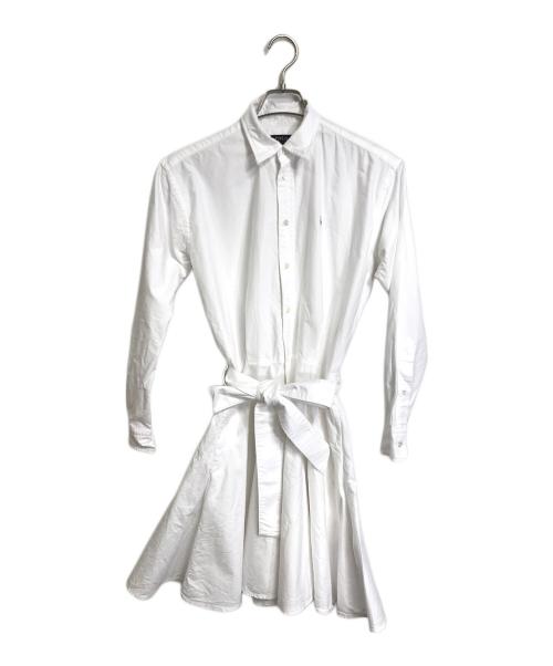 POLO RALPH LAUREN（ポロ・ラルフローレン）POLO RALPH LAUREN (ポロ・ラルフローレン) ポニー刺繍リボン付きシャツワンピース ミニワンピース　POLO RALPH LAUREN ポロラルフローレン　ホワイト ホワイトの古着・服飾アイテム