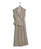 HER LIP TOハーリップトゥ）の古着「Gramercy Wrap Midi Dress ノースリーブワンピース　ラップワンピース　ロングワンピース」｜ベージュ