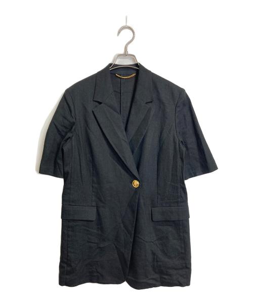LESSAGE（レサージュ）LESSAGE (レサージュ) リネンストレッチハーフスリーブジャケット　半袖ジャケット　アウター　ライトアウター　麻　日本製 ブラック サイズ:実寸参照の古着・服飾アイテム