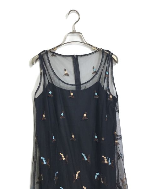 ROBE DE CHAMBRE COMME DES GARCONS（ローブドシャンブル コムデギャルソン）ROBE DE CHAMBRE COMME DES GARCONS (ローブドシャンブル コムデギャルソン) フラワー エンブロイダリー チュール ワンピース ブラック サイズ:Mの古着・服飾アイテム