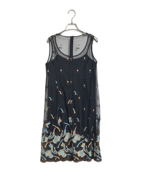 ROBE DE CHAMBRE COMME DES GARCONS（ローブドシャンブル コムデギャルソン）ROBE DE CHAMBRE COMME DES GARCONS (ローブドシャンブル コムデギャルソン) フラワー エンブロイダリー チュール ワンピース ブラック サイズ:Mの古着・服飾アイテム