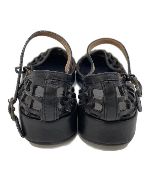 SAYA（サヤ）SAYA (サヤ) レザーメッシュ編み込みサンダル　フラットサンダル　ローヒール　日本製 ブラック サイズ:23 1/2の古着・服飾アイテム