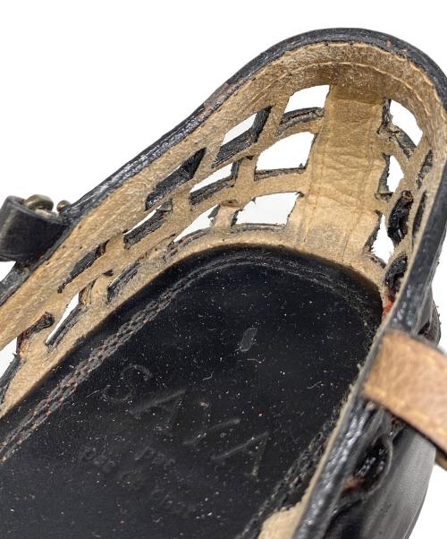 SAYA（サヤ）SAYA (サヤ) レザーメッシュ編み込みサンダル　フラットサンダル　ローヒール　日本製 ブラック サイズ:23 1/2の古着・服飾アイテム