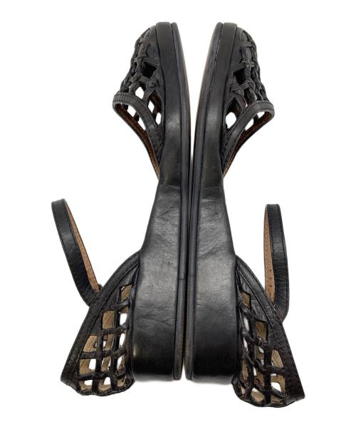 SAYA（サヤ）SAYA (サヤ) レザーメッシュ編み込みサンダル　フラットサンダル　ローヒール　日本製 ブラック サイズ:23 1/2の古着・服飾アイテム