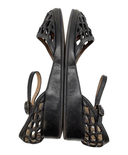 SAYA（サヤ）SAYA (サヤ) レザーメッシュ編み込みサンダル　フラットサンダル　ローヒール　日本製 ブラック サイズ:23 1/2の古着・服飾アイテム