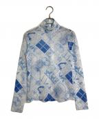 YOHEI OHNOヨウヘイオオノ）の古着「Graphic Mesh Top グラフックメッシュトップ　メッシュカットソー　日本製」｜ホワイト×ブルー