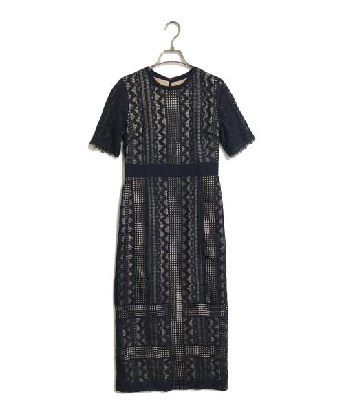 LAGUNA MOON（ラグナムーン）LAGUNA MOON (ラグナムーン) LADYジオメトリックレースドレス ネイビー×ベージュ サイズ:Mの古着・服飾アイテム