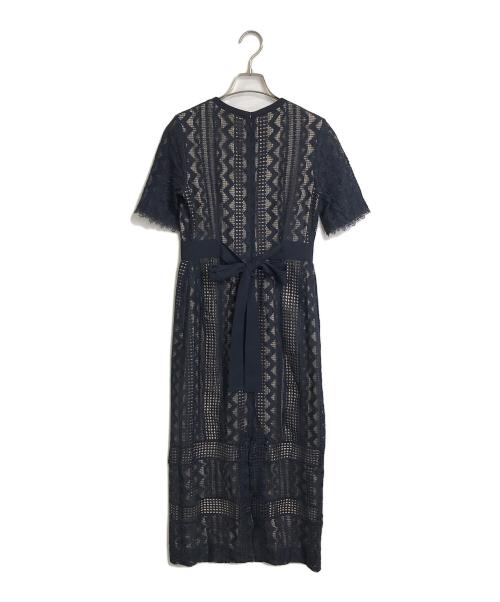 LAGUNA MOON（ラグナムーン）LAGUNA MOON (ラグナムーン) LADYジオメトリックレースドレス ネイビー×ベージュ サイズ:Mの古着・服飾アイテム